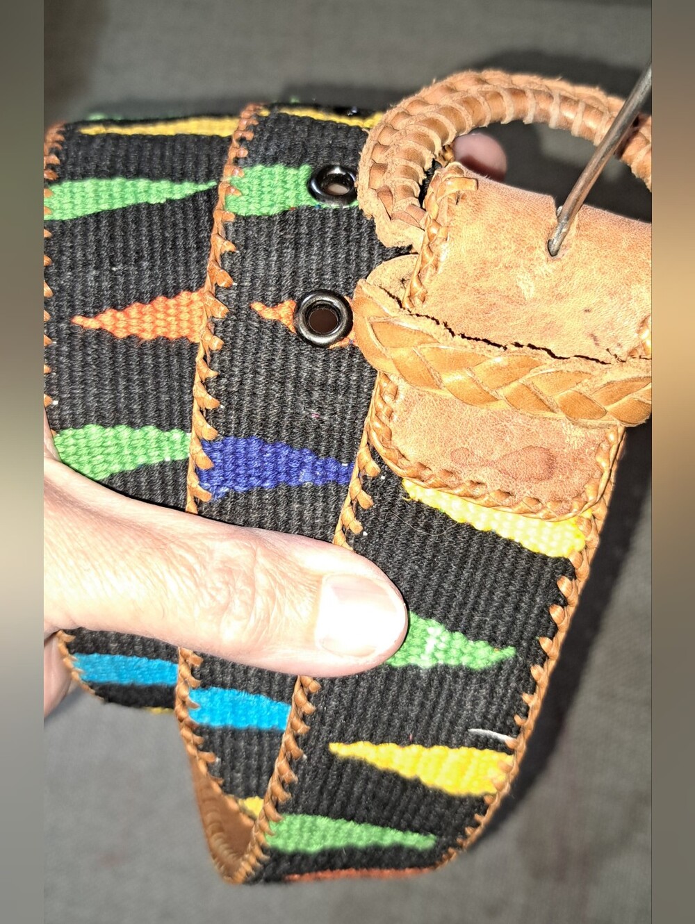 Vintage Handmade Woven Belt Guatemala Colorful Size LRG 1.5 Inch Wide